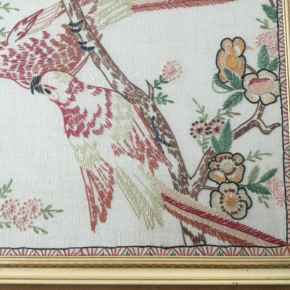 Vintage T.Eaton Co hand embroidery picture wall hangings framed flowers & birds - Picture 8 of 10